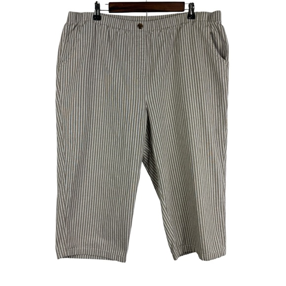 Alia Vertical Strips Elastic Waist Pull On Capri Stretch Pants Women's 16 Tan - Picture 1 of 3